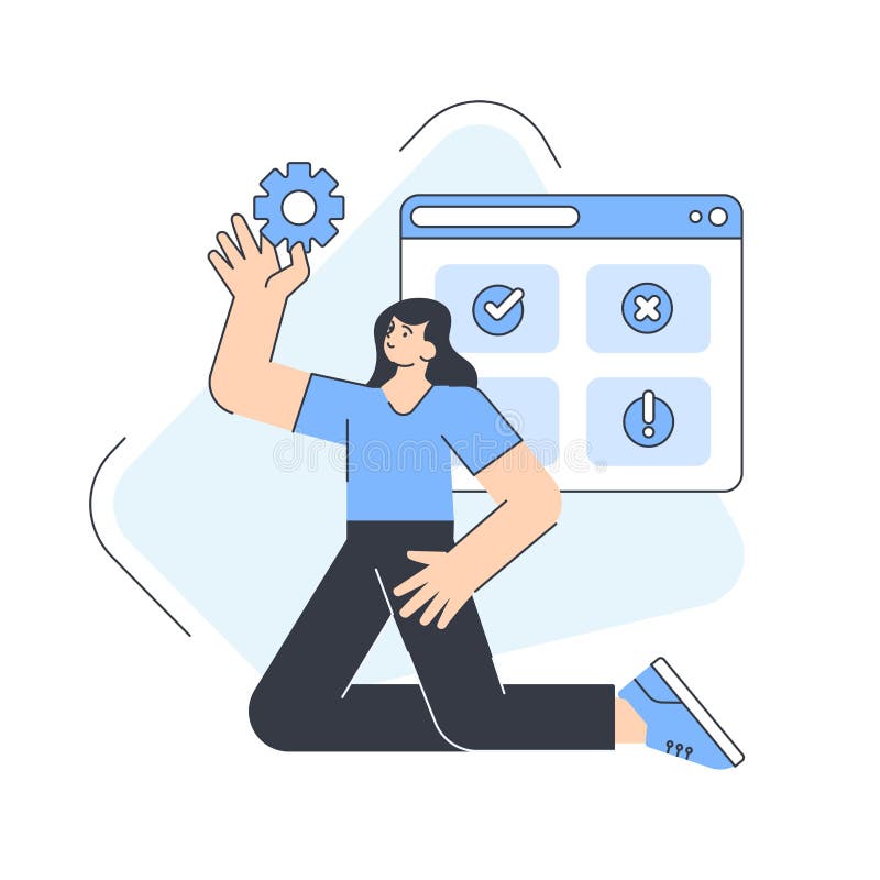 Woman programmer web development data analyst creating computer soft website architecture vector stock illustration