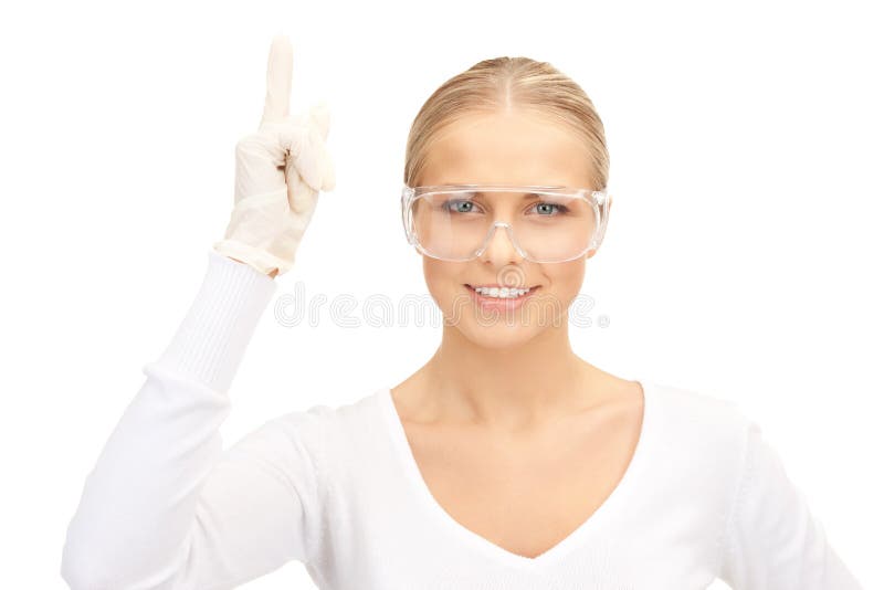 Woman In Protective Glasses And Gloves Stock Image Image of bright