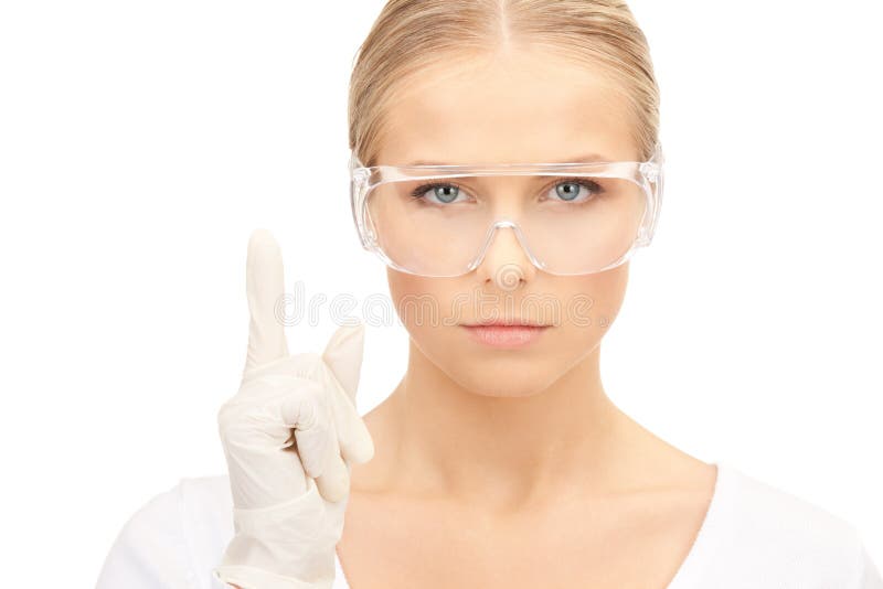 Woman in Protective Glasses and Gloves Stock Image Image of bright