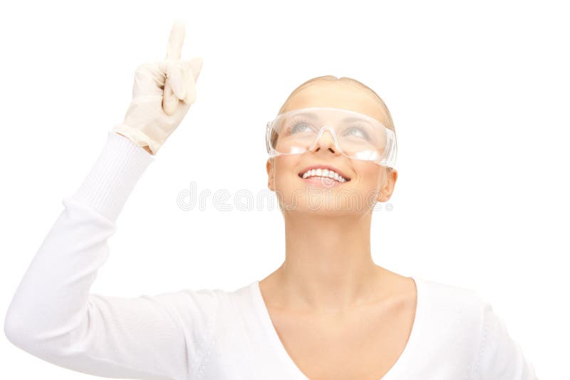Woman in Protective Glasses and Gloves Stock Image Image of happy