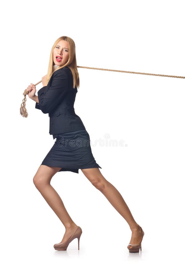 Woman pulling rope stock photo. Image of force, corporate 27170058