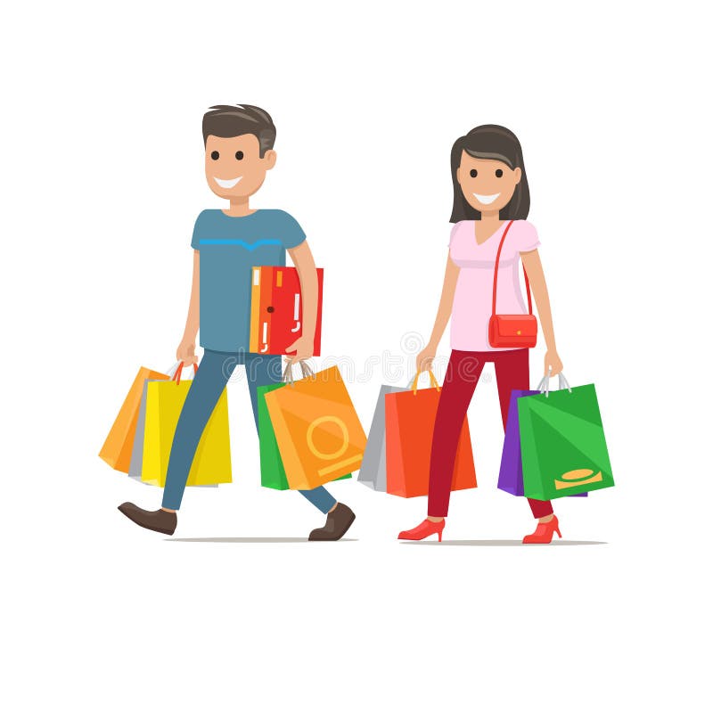 Couple Goes Shopping. Man and Woman Characters Stock Vector - Illustration of holding, check: 106030476 Couple Goes Shopping. Man and Woman Characters Stock Vector - Illustration of holding, check: 106030476