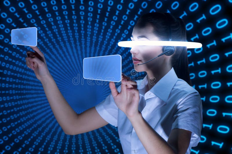 Woman pushing a button royalty free stock image