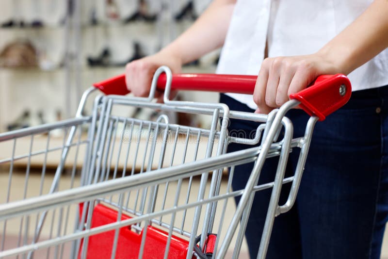 Woman Pushing Shopping Cart Stock Photo Image of shopaholic, push