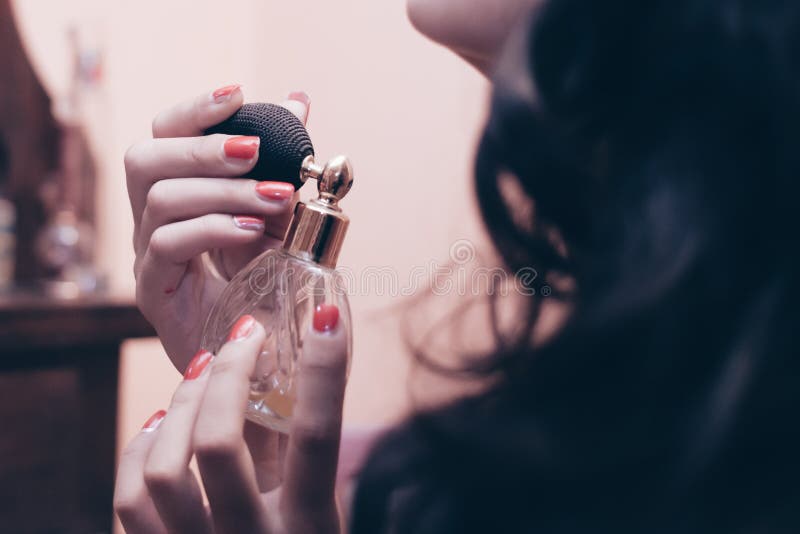 Woman Spray Perfume on Her Neck Stock Image Image of bride, elegant