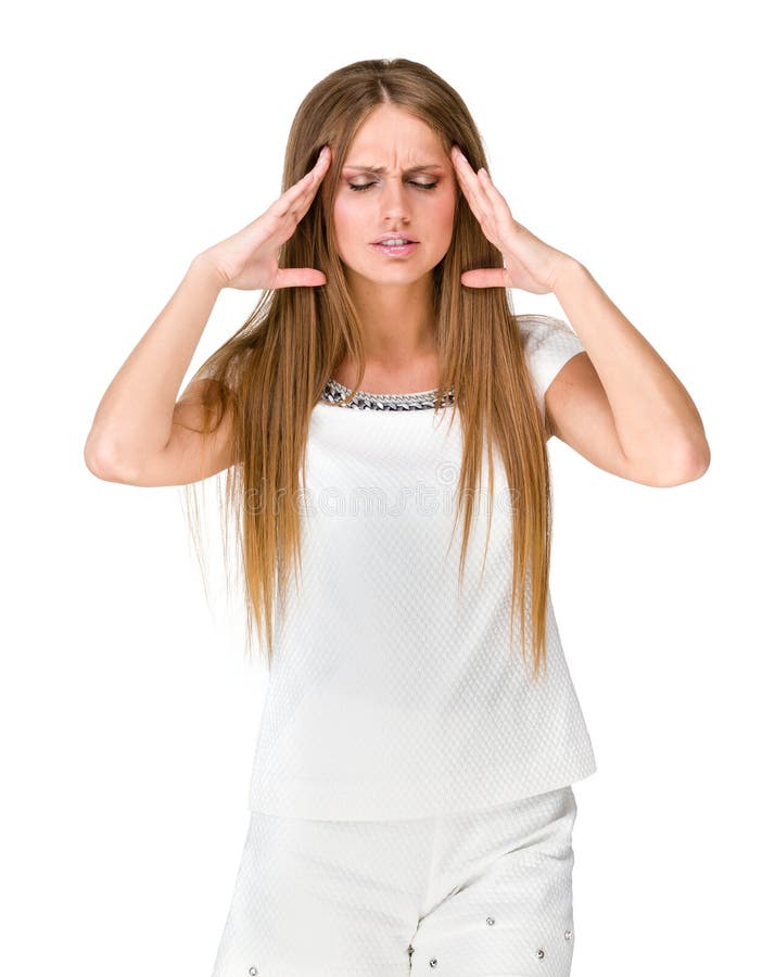 Woman Puts Hands on the Head, Isolated Stock Photo Image of beauty