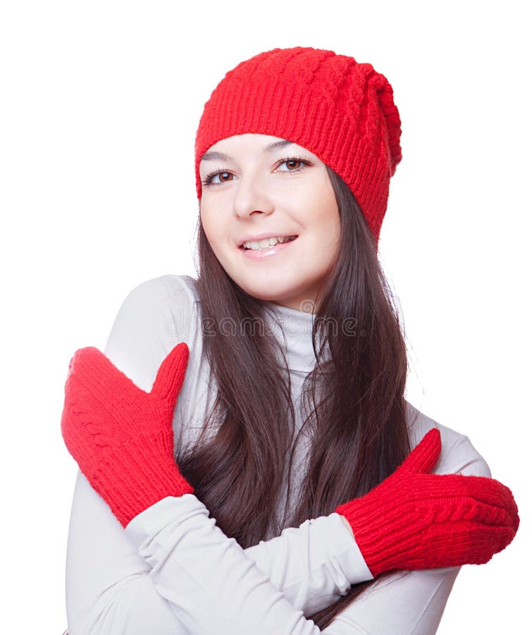 Woman in red cap embrace yourself