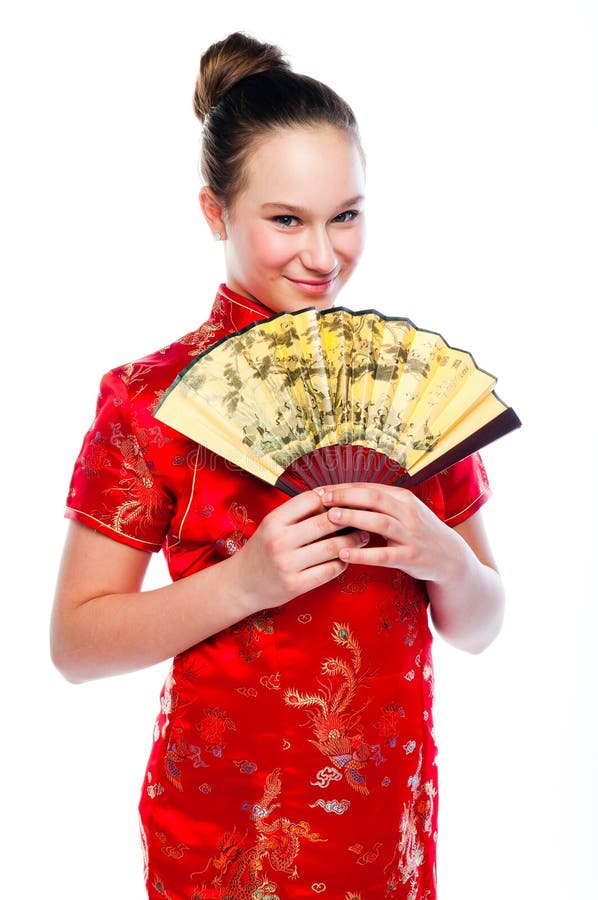 Woman in a Red Chinese Dress Stock Image - Image of design, prosperity ...
