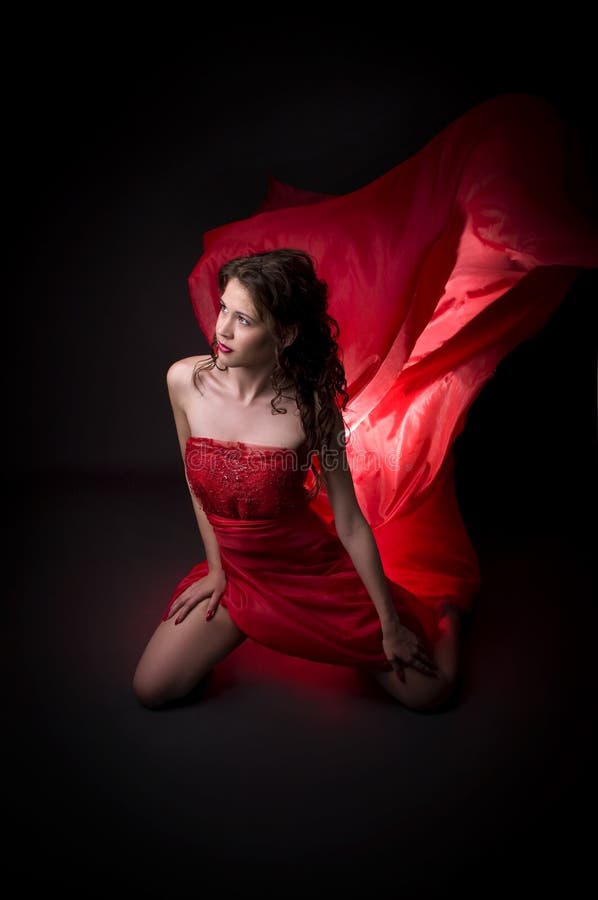 woman in red dress