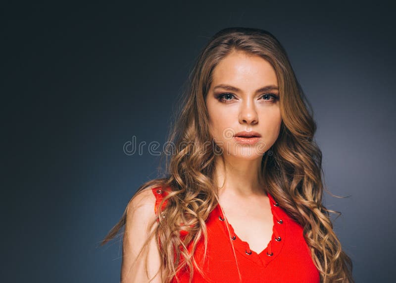 Woman in Red Dress with Long Blonde Hair Stock Image - Image of love ...