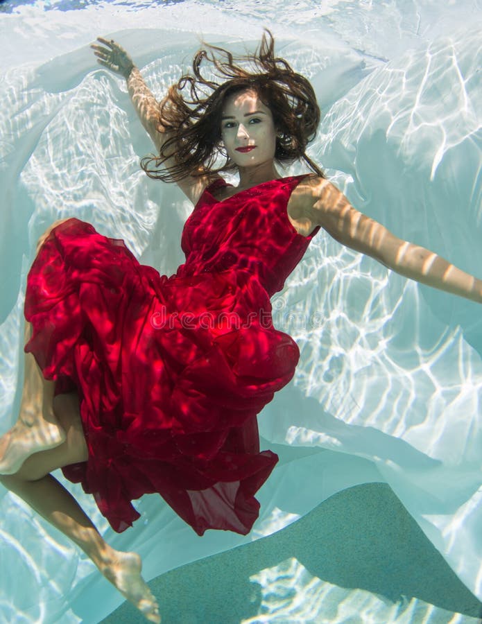 Woman in a Red Dress Underwater Stock Image Image of woman, smile 88776527
