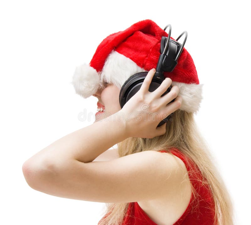 Woman in Red with Headphones Stock Image Image of arms, electronic