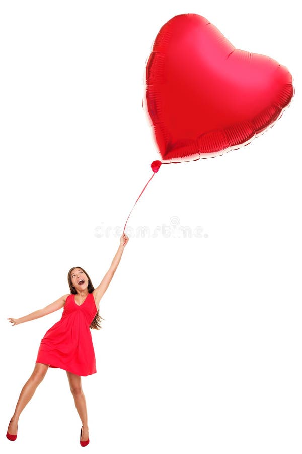 Woman with red heart balloon - funny