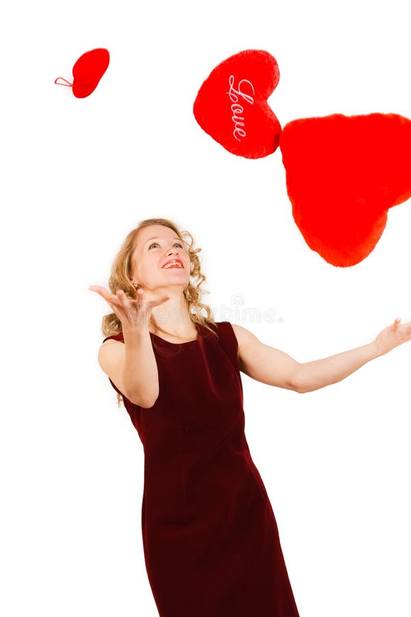 Woman with a red heart on a white background