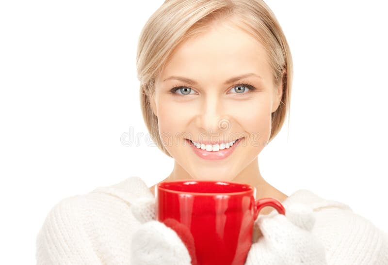 Woman with red mug stock photo. Image of closeup, calm - 40077342