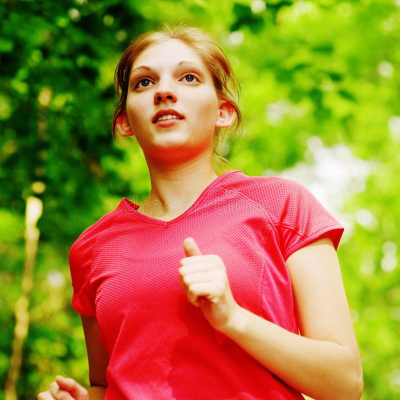 Woman In Red Running