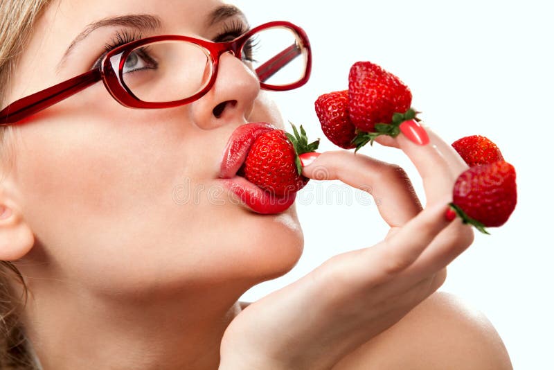 Woman with red strawberries