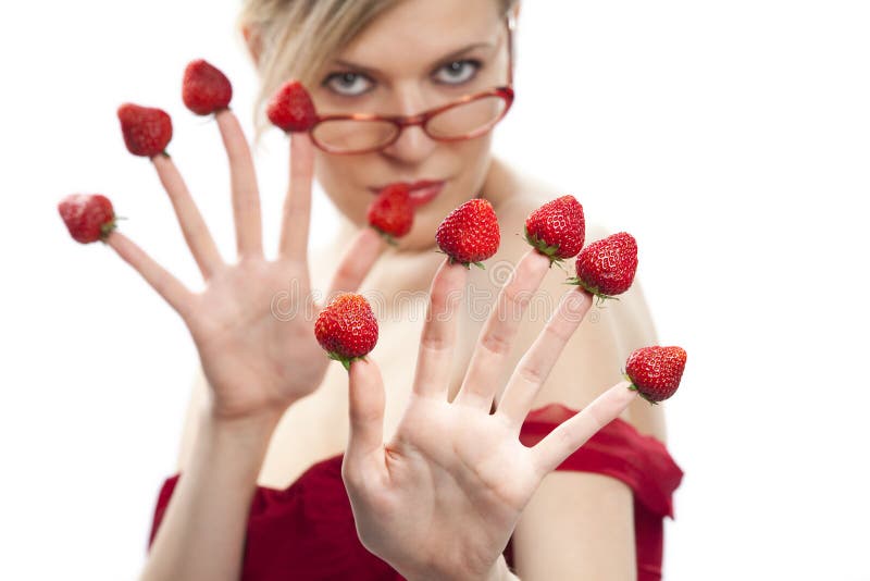 Woman with red strawberries