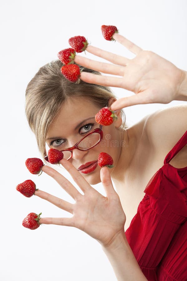 Woman with red strawberries