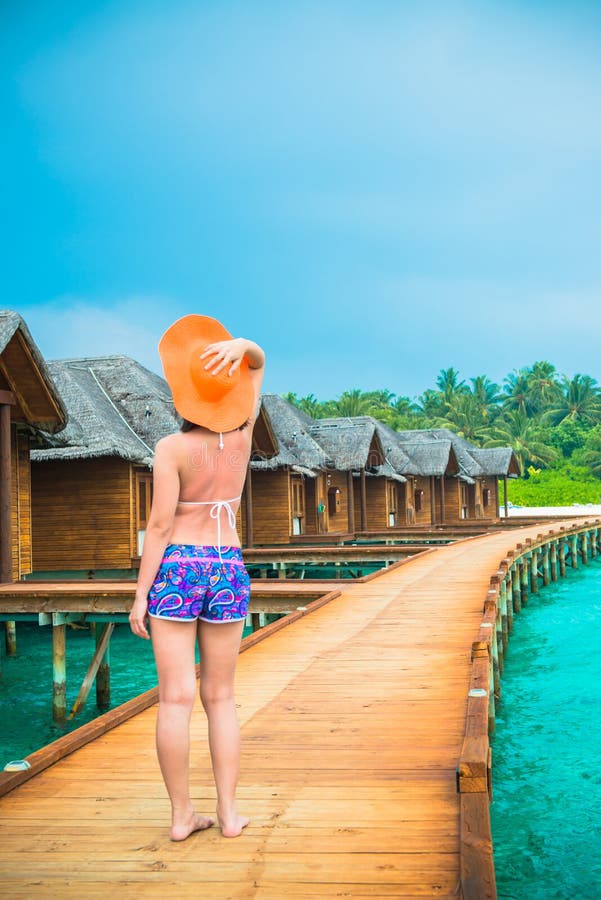 Woman is relaxing on the tropical beach stock image Woman is relaxing on the tropical beach stock image
