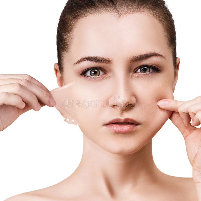 Woman Remove Her Old Dry Skin from Face. Stock Image - Image of ...