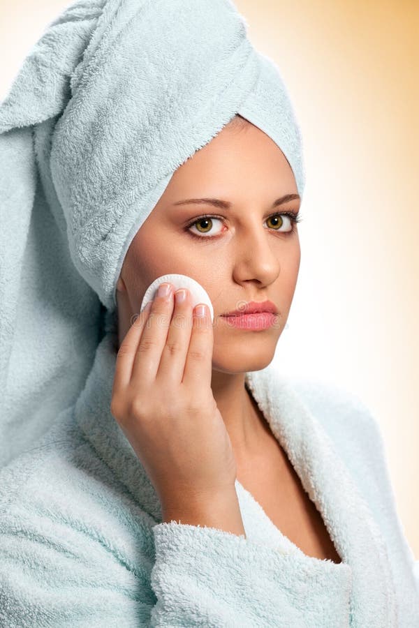 Woman with Removing Makeup with Cotton Pads Stock Image Image of copy