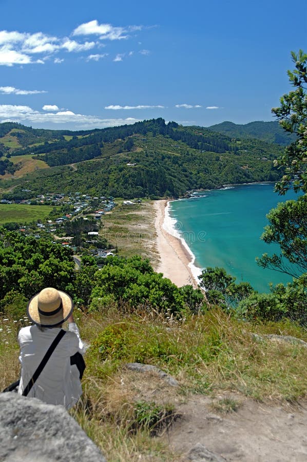 Woman Resting Overlooking Surf Beach