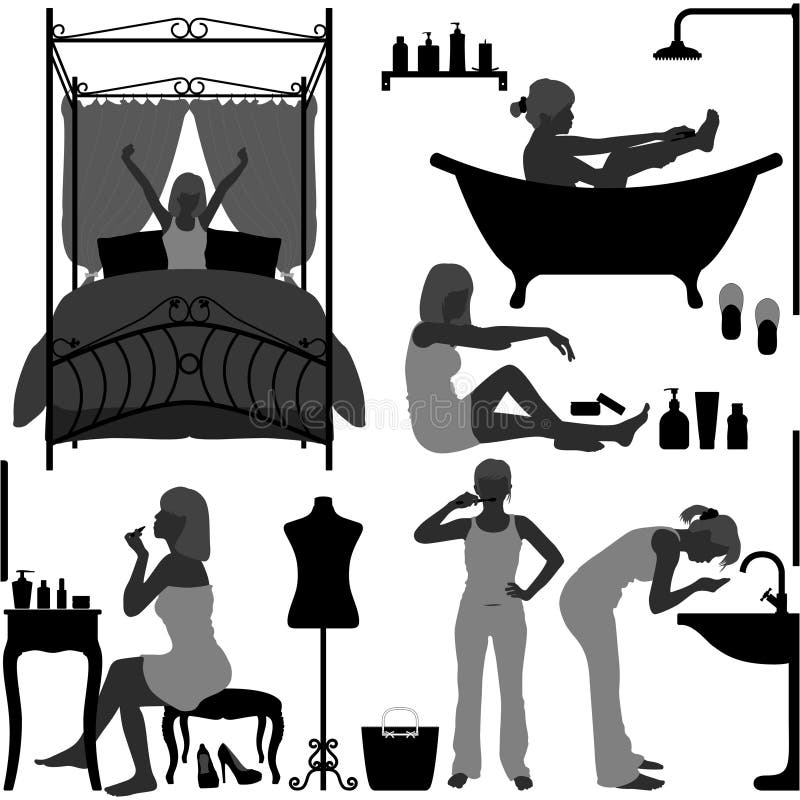 Woman Daily Routine Morning royalty free illustration Woman Daily Routine Morning royalty free illustration