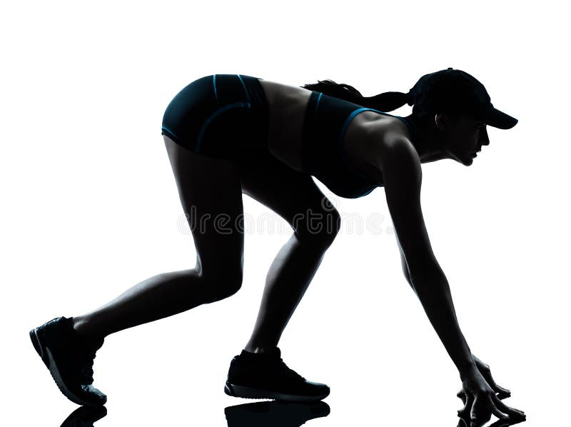 Woman runner jogger on the starting block