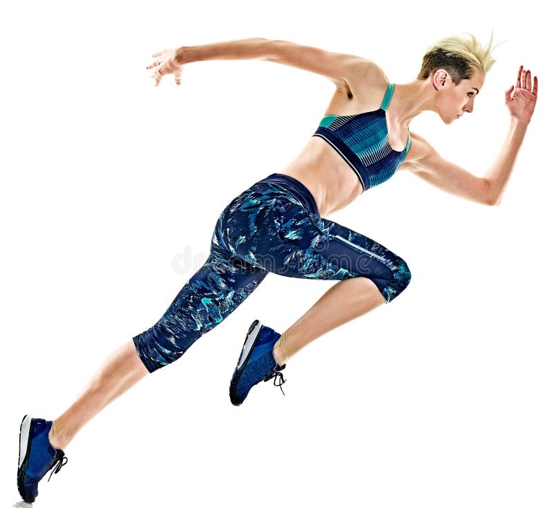 Woman runner running jogger jogging isolated white background. One young caucasian woman runner running jogger jogging studio isolated in white background royalty free stock photography Woman runner running jogger jogging isolated white background. One young caucasian woman runner running jogger jogging studio isolated in white background royalty free stock photography