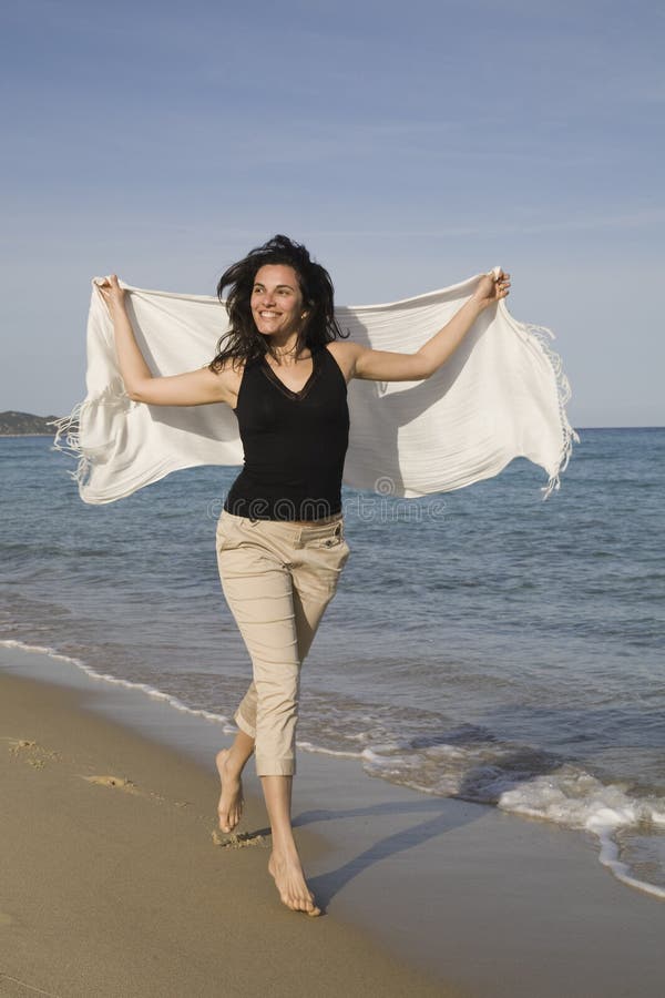 Woman running on the beach