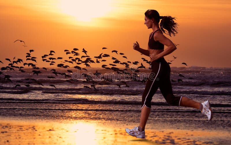 Woman running on the beach