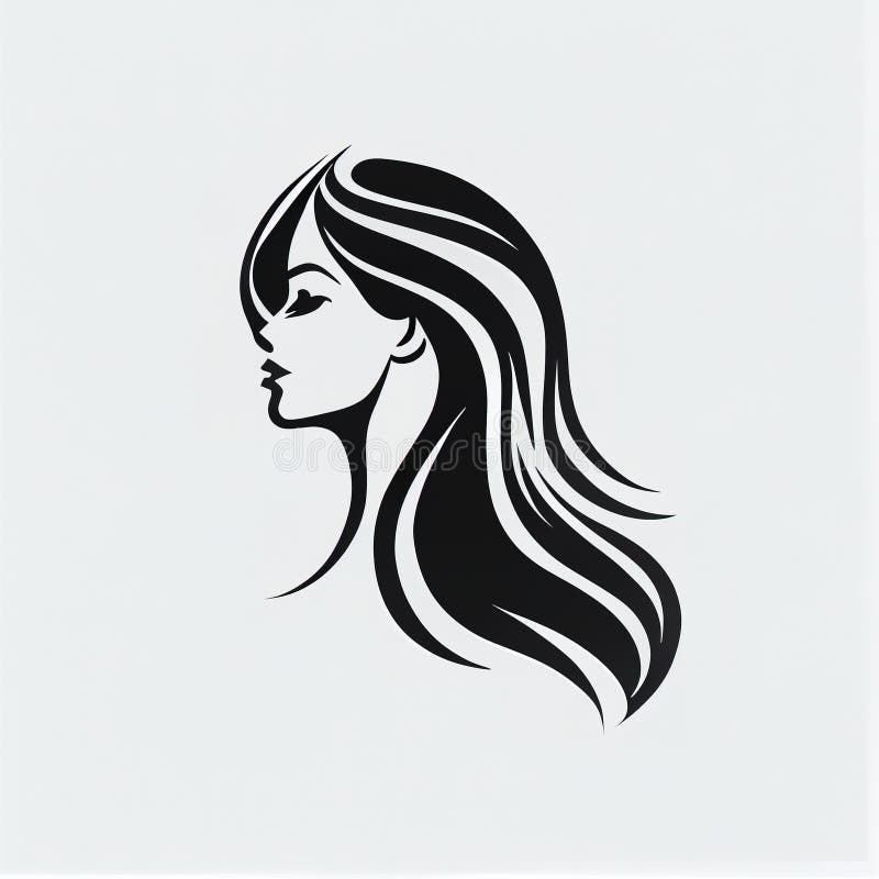 A woman\'s face with long hair and a ponytail in black and white on a white background illustration vector illustration A woman\'s face with long hair and a ponytail in black and white on a white background illustration vector illustration