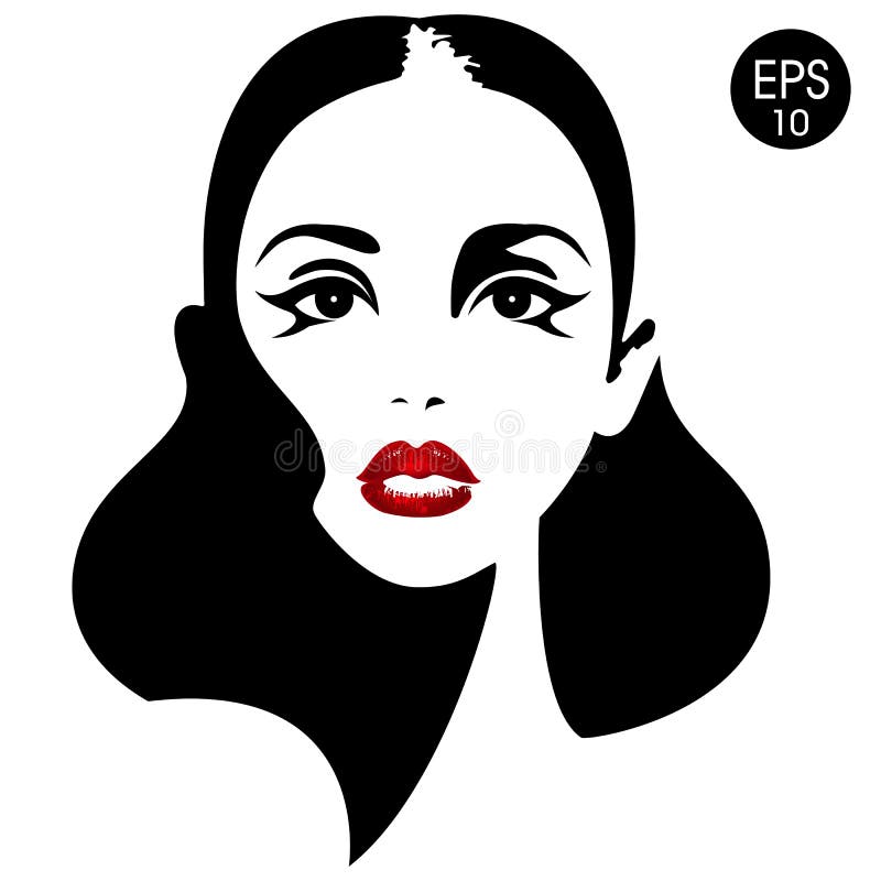 Woman`s face with red lips. Vector fashion illustration. Black and white silhouette royalty free illustration Woman`s face with red lips. Vector fashion illustration. Black and white silhouette royalty free illustration