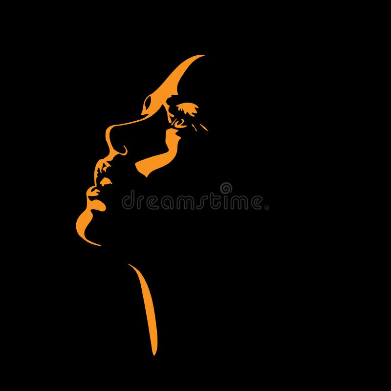 Woman s face silhouette in backlight.