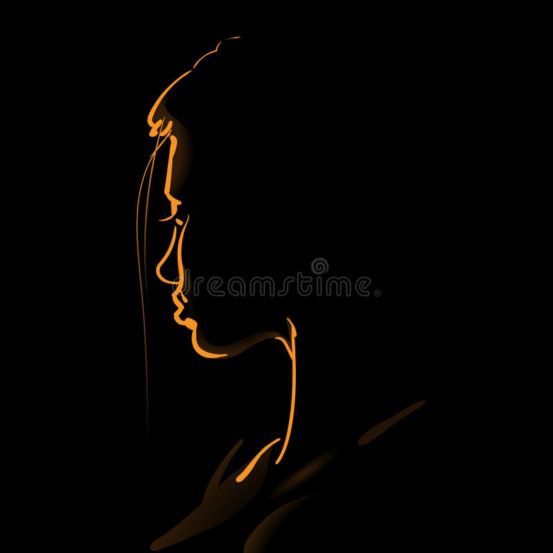 Woman s face silhouette in backlight. vector illustration Woman s face silhouette in backlight. vector illustration