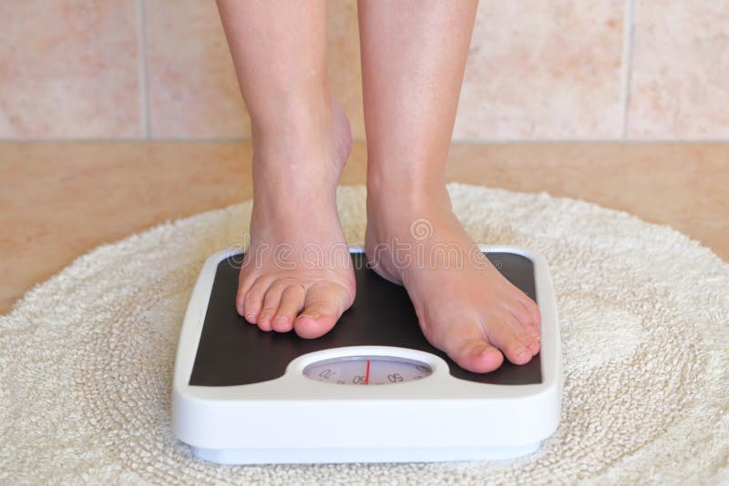 Woman S Feet on Bathroom Scale Stock Photo Image of calories, help