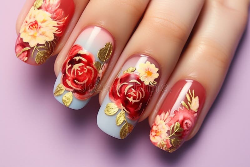 Nail Design Red Flower Stock Photo 626979800 | Shutterstock