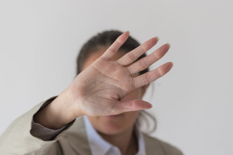Woman`s Hand Showing Reject, Stop, Break, Pause Gesture Stock Image - Image  of face, assault: 114861285
