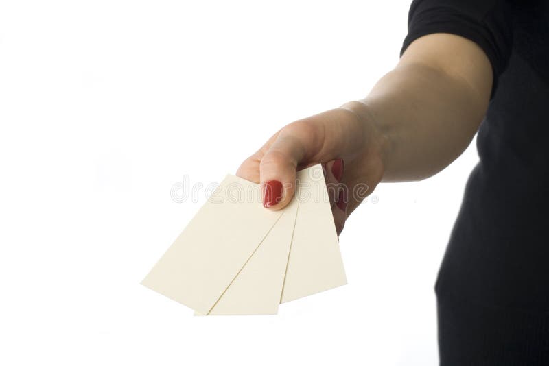 Woman s hand with three business cards