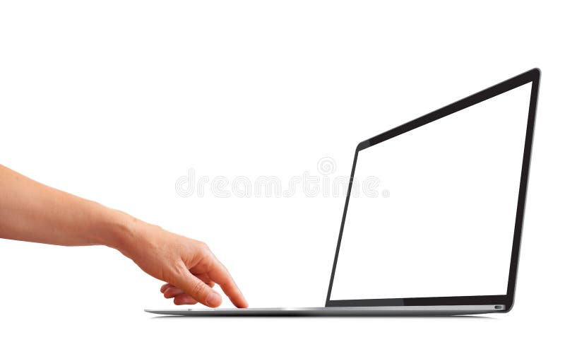 Woman's hand using a laptop with a blank screen stock images Woman's hand using a laptop with a blank screen stock images