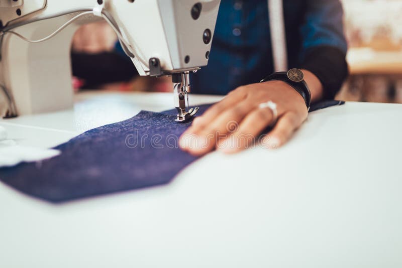 Woman`s Hands with Dress at Sewing Machine Stock Image Image of