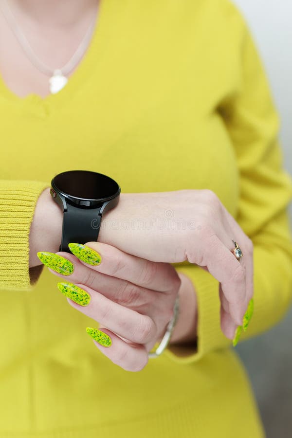 Woman S Hands Holding a Digital Watch Stock Image Image of frame