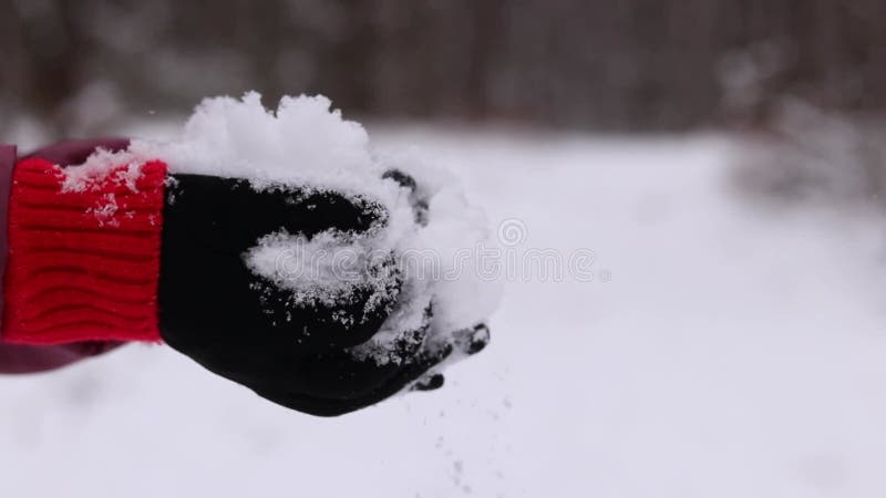 Woman\'s hands holding snow. Winter stock footage