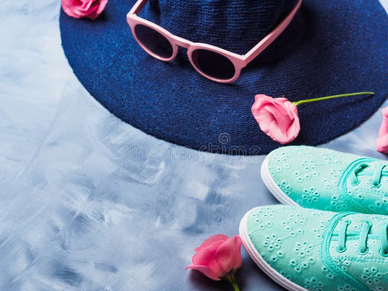 Hat, sun glasses and shoes stock photo. Image of wear - 103702084