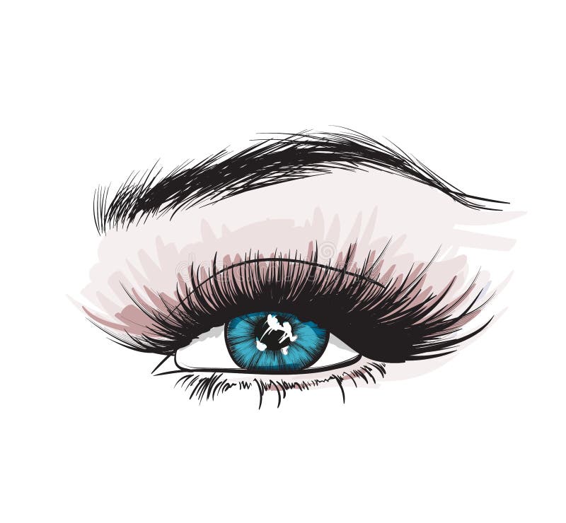 Woman`s luxurious eye with perfectly shaped eyebrows and full lashes