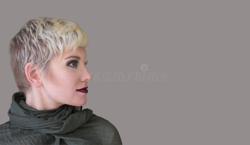Woman's Profile Portrait Blonde Fashion Hairstyle Haircut Makeup Grey Shades  Stock Photos - Free & Royalty-Free Stock Photos from Dreamstime