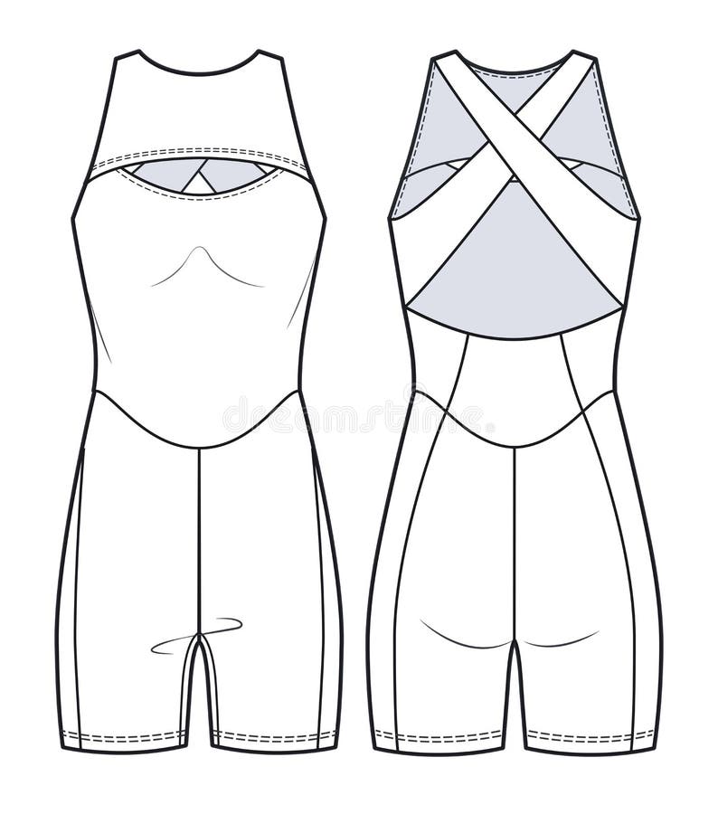 Woman S Sports Bodysuit Fashion Flat Technical Drawing Template. Stock ...