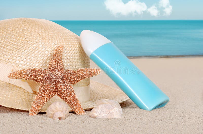 Suntan Lotion Hat Focus on Sun Glasses Stock Photo Image of life