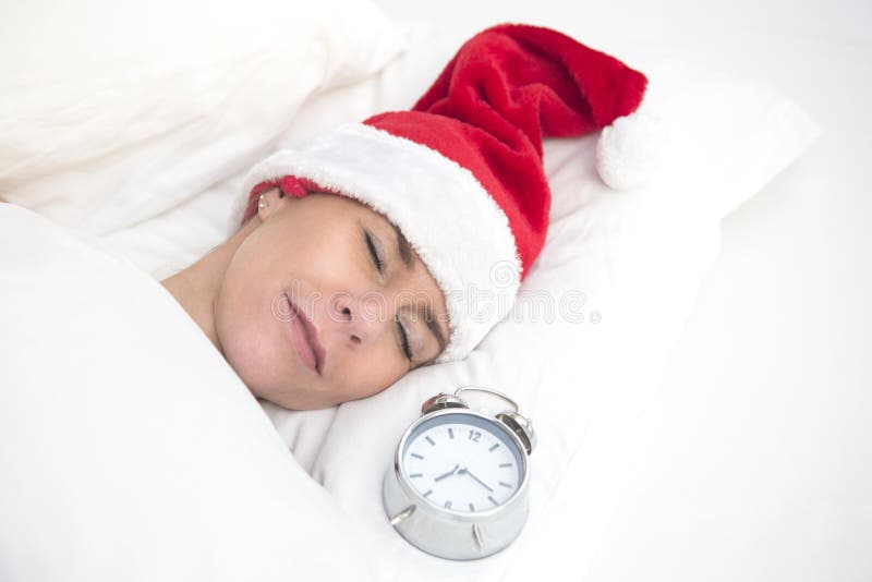 Woman in Santa Hat Sleeping Stock Photo Image of celebration, adult